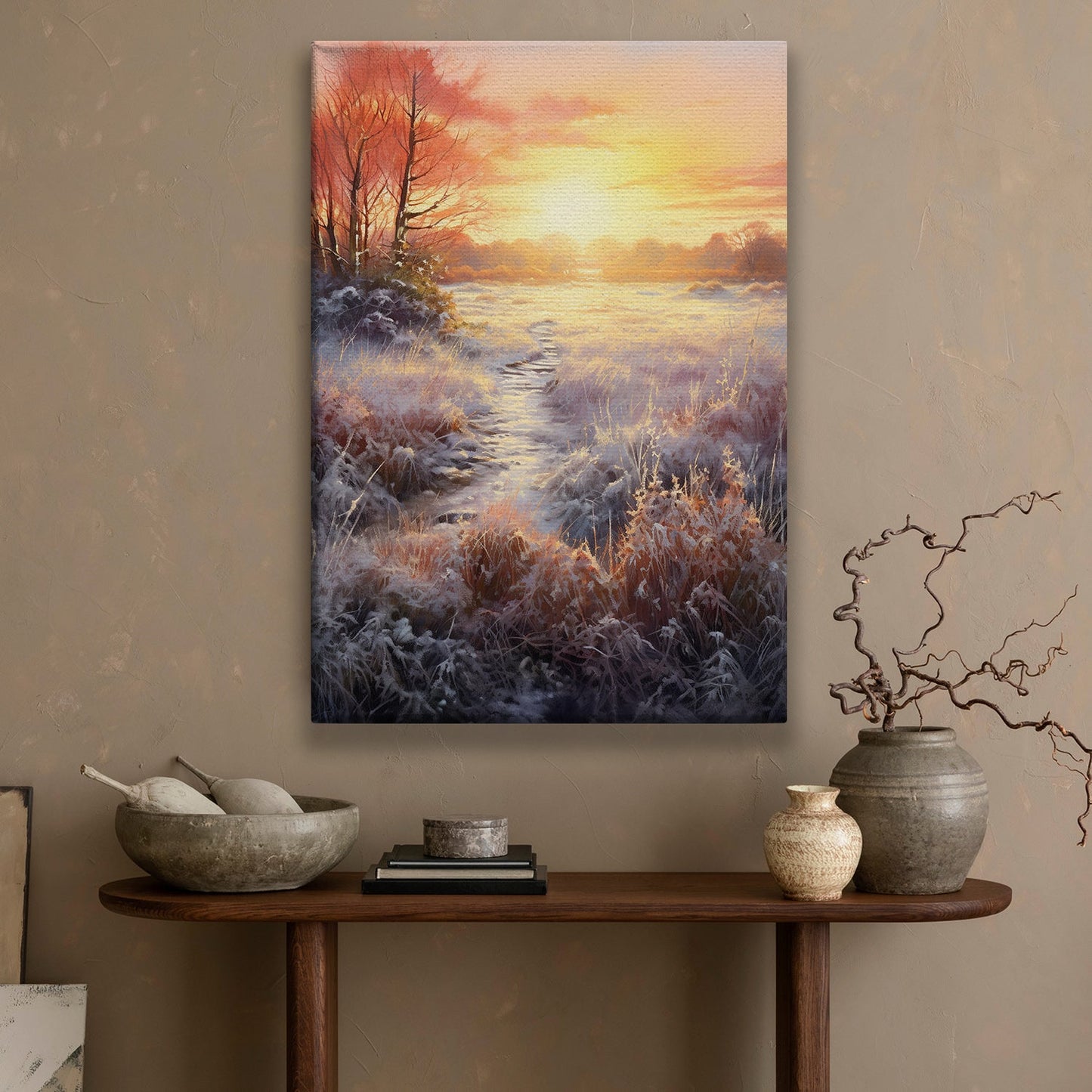 Frosty Mornings The Dawn's Embrace Christmas Canvas Painting, Xmas Wall Art Decor - Christmas Poster Gift