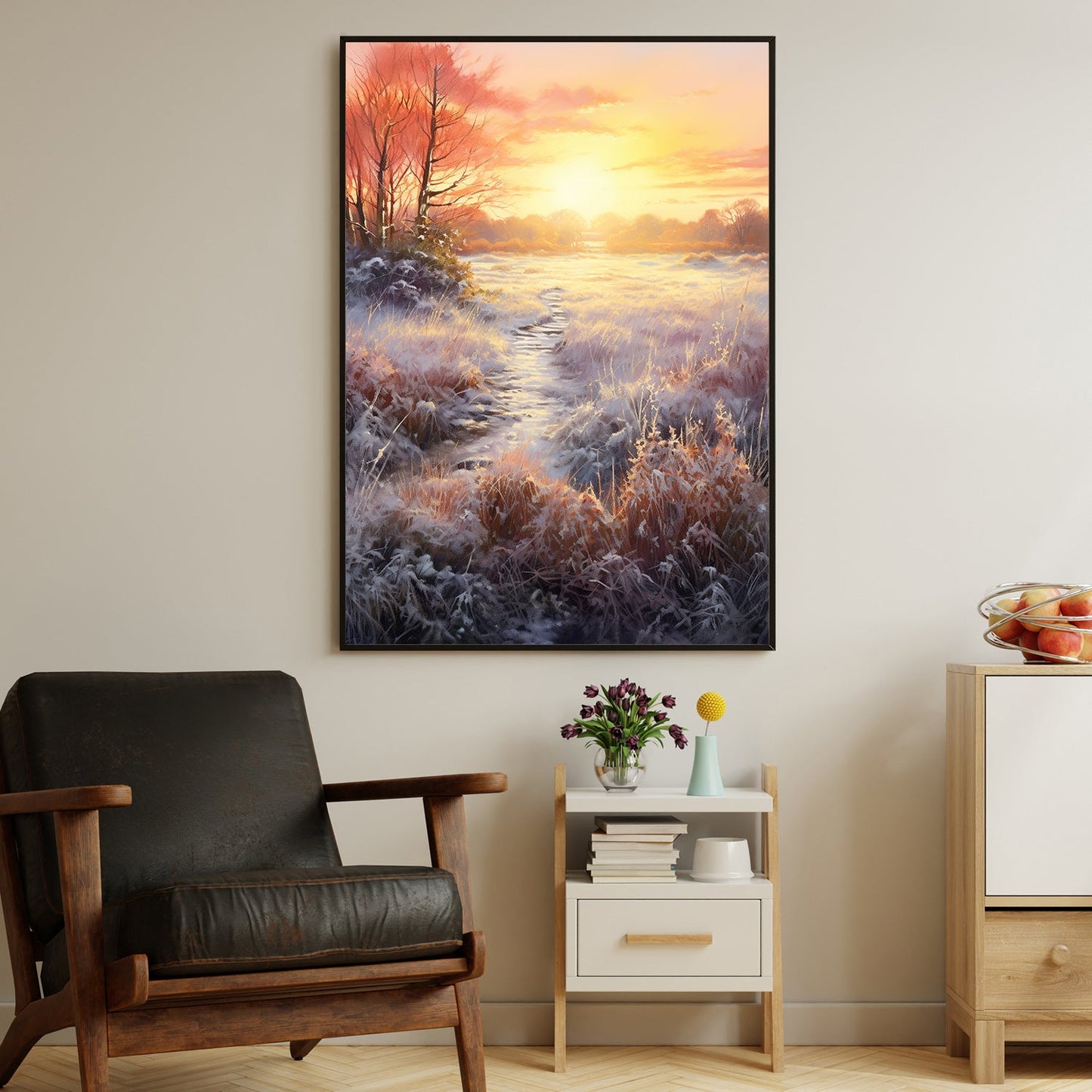 Frosty Mornings The Dawn's Embrace Christmas Canvas Painting, Xmas Wall Art Decor - Christmas Poster Gift