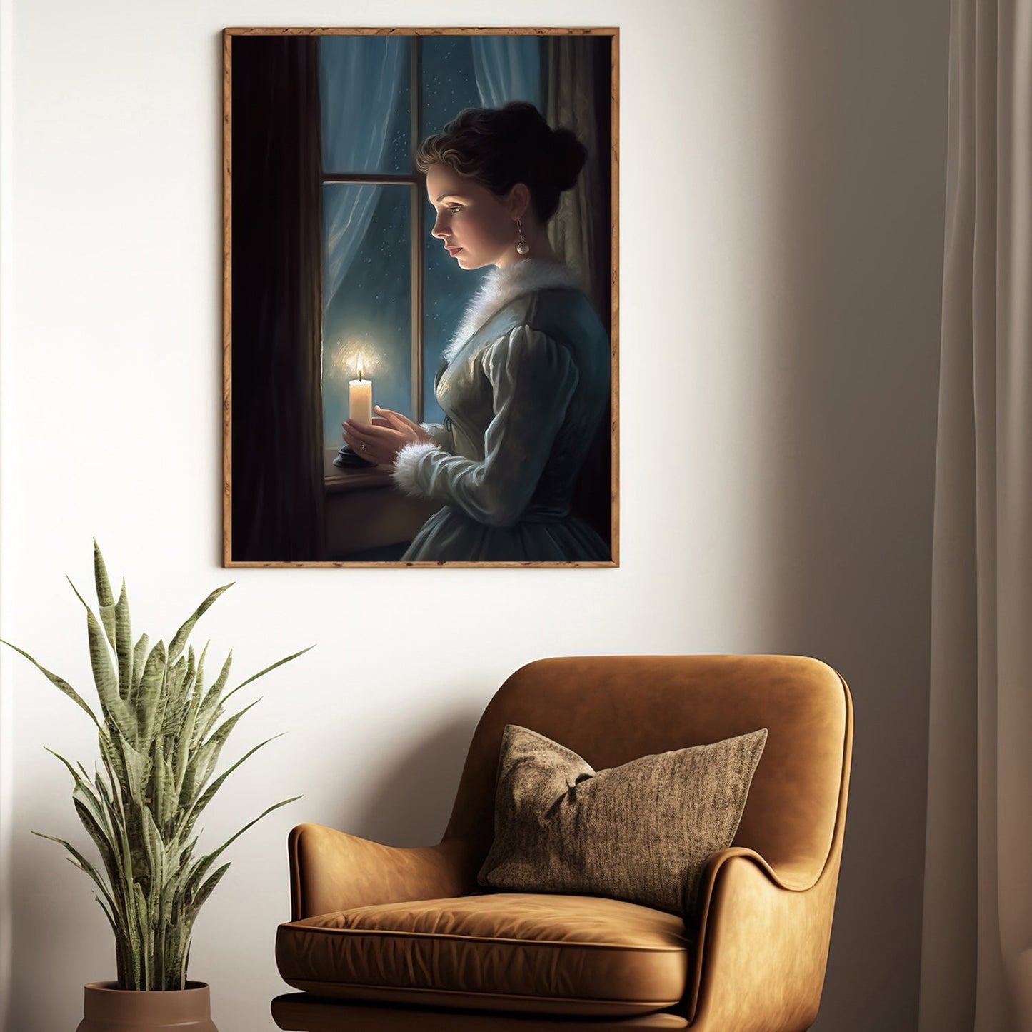 Midnight Reverie A Candlelit Solitude Christmas Canvas Painting, Xmas Wall Art Decor - Christmas Poster Gift