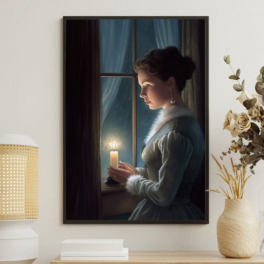 Midnight Reverie A Candlelit Solitude Christmas Canvas Painting, Xmas Wall Art Decor - Christmas Poster Gift