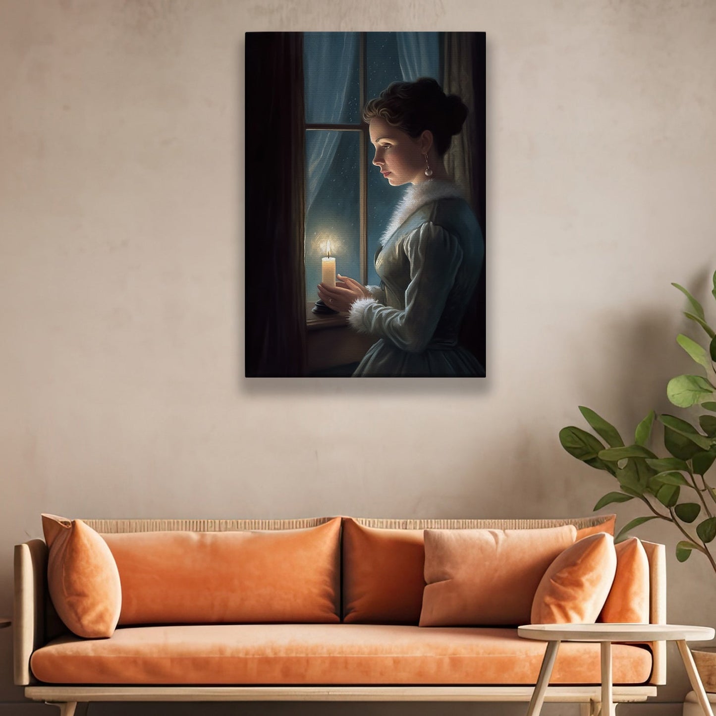 Midnight Reverie A Candlelit Solitude Christmas Canvas Painting, Xmas Wall Art Decor - Christmas Poster Gift