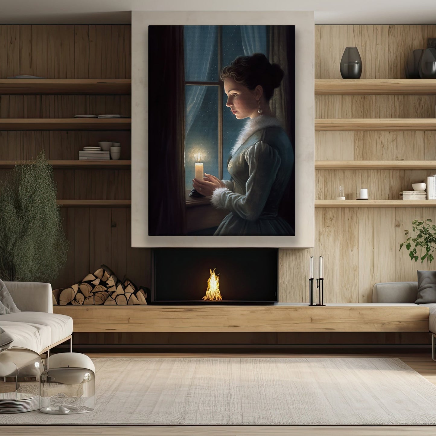 Midnight Reverie A Candlelit Solitude Christmas Canvas Painting, Xmas Wall Art Decor - Christmas Poster Gift