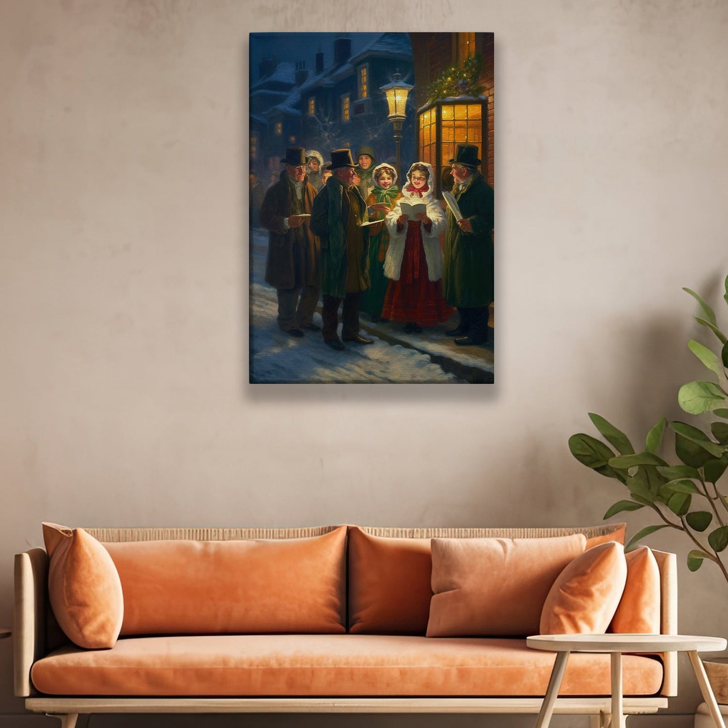 Carolers' Serenade A Winter Evening, Victorian Christmas Canvas Painting, Xmas Wall Art Decor - Christmas Poster Gift