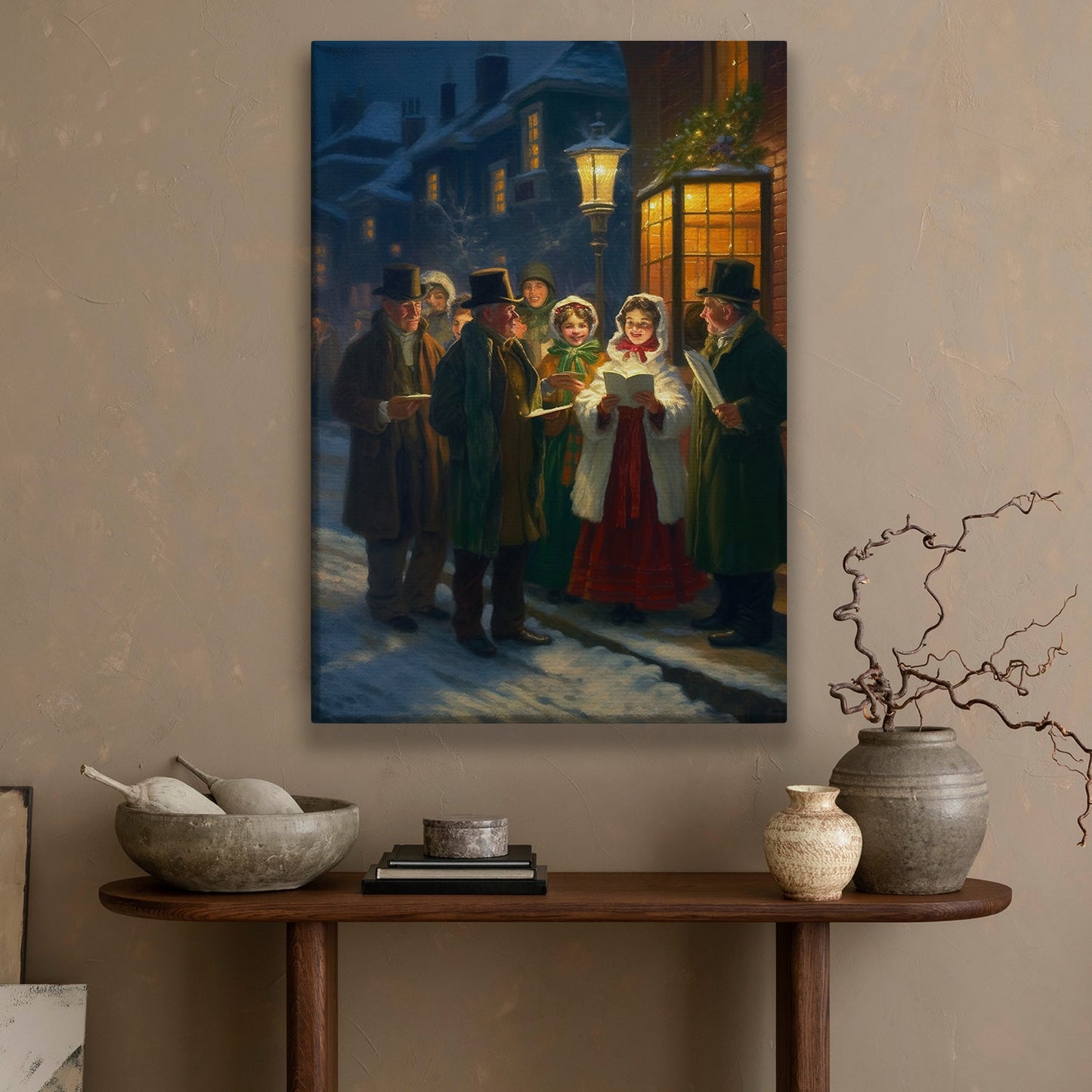 Carolers' Serenade A Winter Evening, Victorian Christmas Canvas Painting, Xmas Wall Art Decor - Christmas Poster Gift