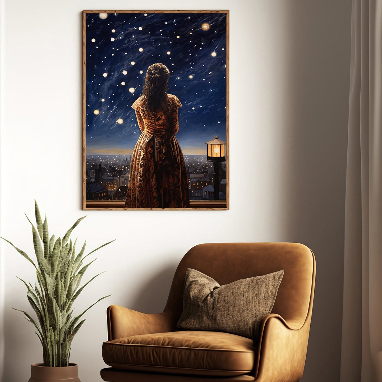 Starlit Reverie A Night Over the City, Victorian Christmas Canvas Painting, Xmas Wall Art Decor - Christmas Poster Gift