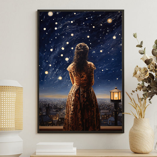 Starlit Reverie A Night Over the City, Victorian Christmas Canvas Painting, Xmas Wall Art Decor - Christmas Poster Gift