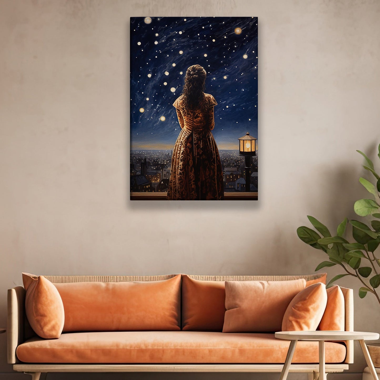 Starlit Reverie A Night Over the City, Victorian Christmas Canvas Painting, Xmas Wall Art Decor - Christmas Poster Gift