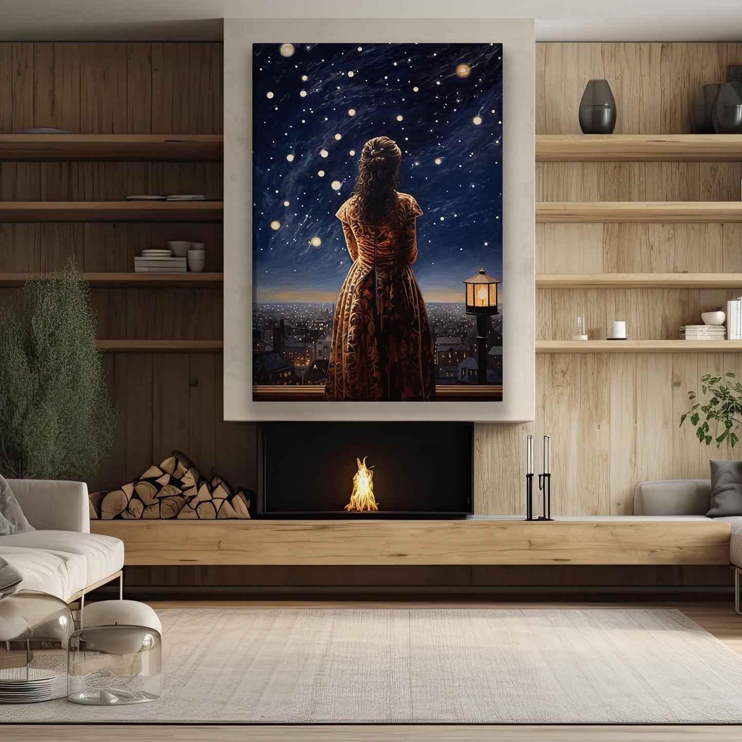 Starlit Reverie A Night Over the City, Victorian Christmas Canvas Painting, Xmas Wall Art Decor - Christmas Poster Gift