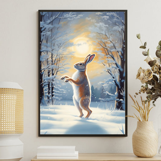 Moonlit Dance The Winter Hare's Ballad Christmas Canvas Painting, Xmas Wall Art Decor - Christmas Poster Gift