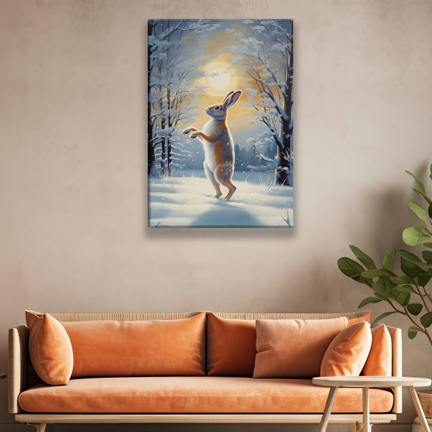 Moonlit Dance The Winter Hare's Ballad Christmas Canvas Painting, Xmas Wall Art Decor - Christmas Poster Gift