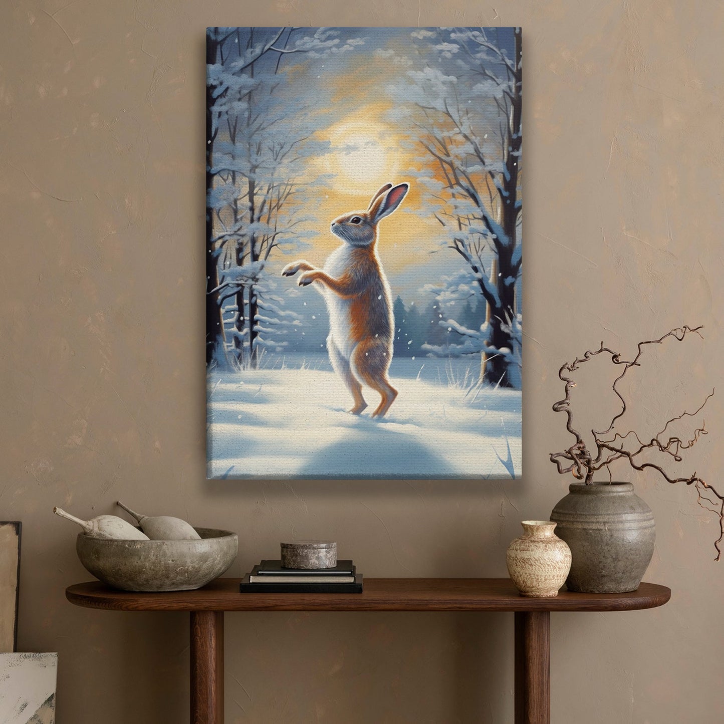 Moonlit Dance The Winter Hare's Ballad Christmas Canvas Painting, Xmas Wall Art Decor - Christmas Poster Gift