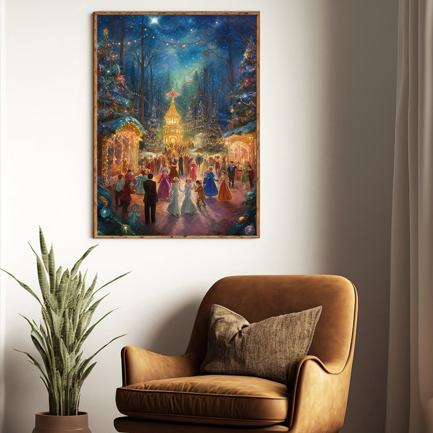 Enchanted Eve The Christmas Ball under the Starry Night Christmas Canvas Painting, Xmas Wall Art Decor - Christmas Poster Gift