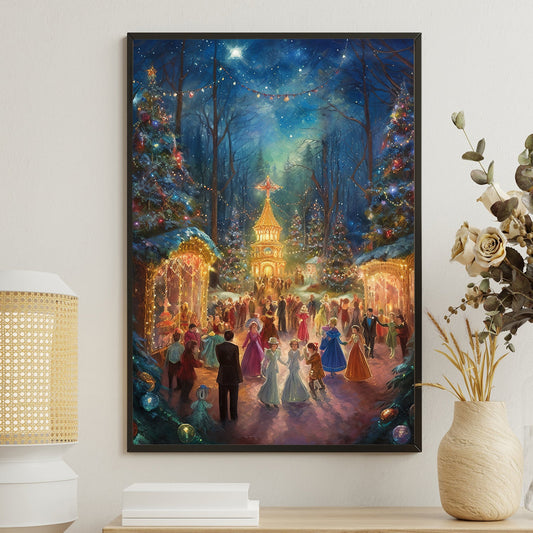 Enchanted Eve The Christmas Ball under the Starry Night Christmas Canvas Painting, Xmas Wall Art Decor - Christmas Poster Gift