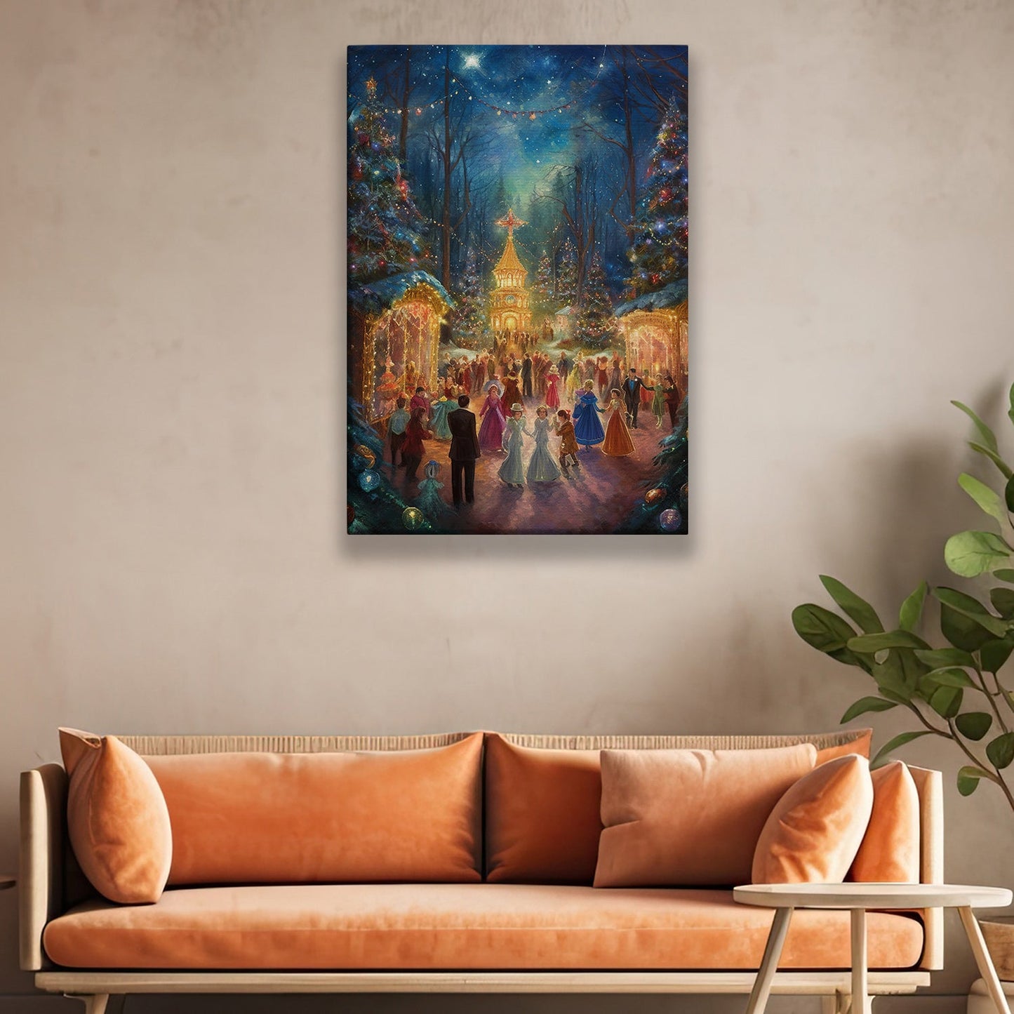 Enchanted Eve The Christmas Ball under the Starry Night Christmas Canvas Painting, Xmas Wall Art Decor - Christmas Poster Gift