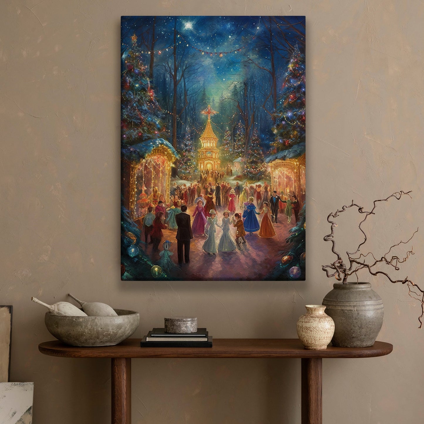 Enchanted Eve The Christmas Ball under the Starry Night Christmas Canvas Painting, Xmas Wall Art Decor - Christmas Poster Gift