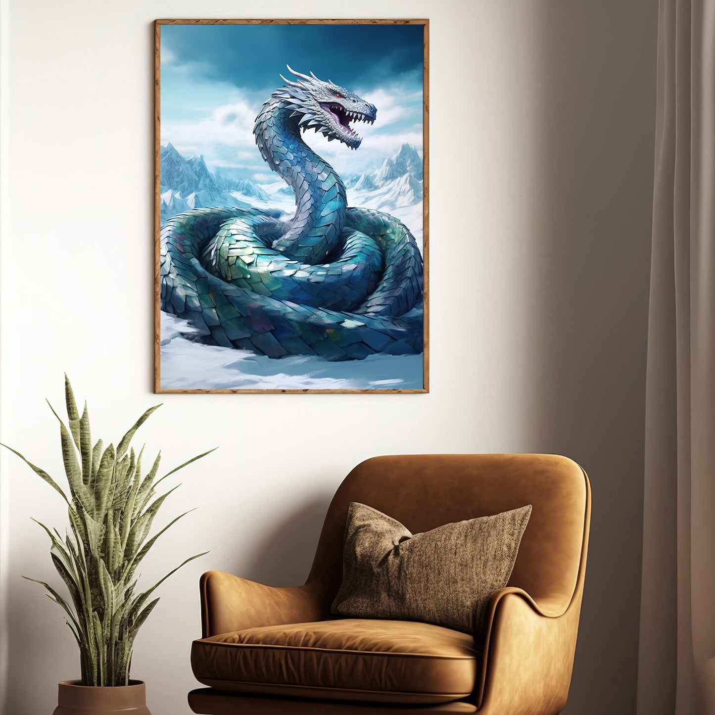 Icebound Serpent Guardian Of The Glacial Abyss Christmas Canvas Painting, Xmas Wall Art Decor - Christmas Poster Gift