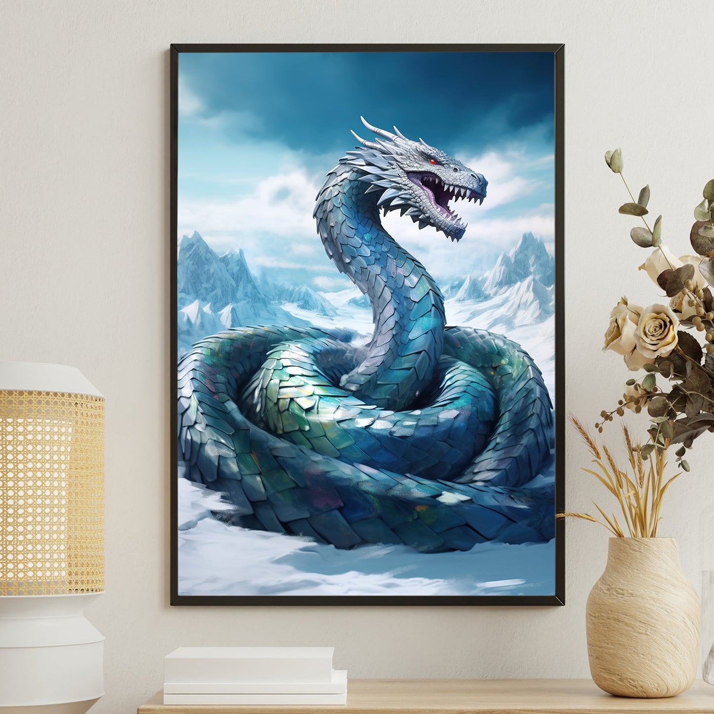 Icebound Serpent Guardian Of The Glacial Abyss Christmas Canvas Painting, Xmas Wall Art Decor - Christmas Poster Gift