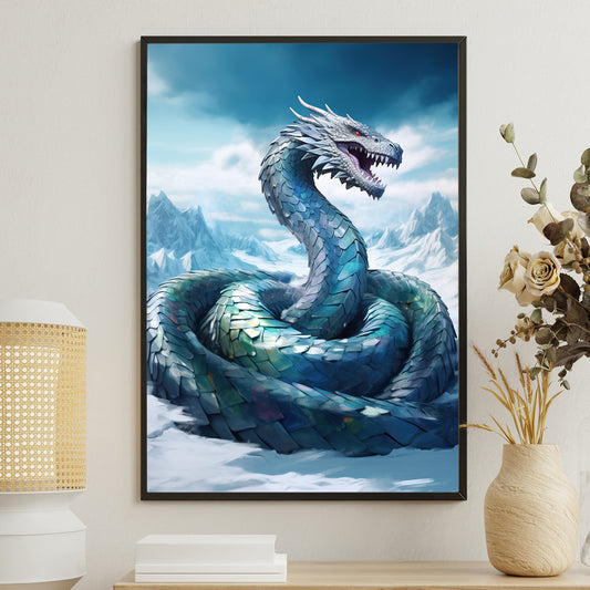 Icebound Serpent Guardian Of The Glacial Abyss Christmas Canvas Painting, Xmas Wall Art Decor - Christmas Poster Gift