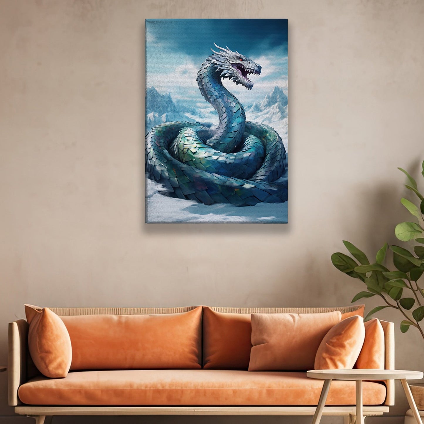 Icebound Serpent Guardian Of The Glacial Abyss Christmas Canvas Painting, Xmas Wall Art Decor - Christmas Poster Gift