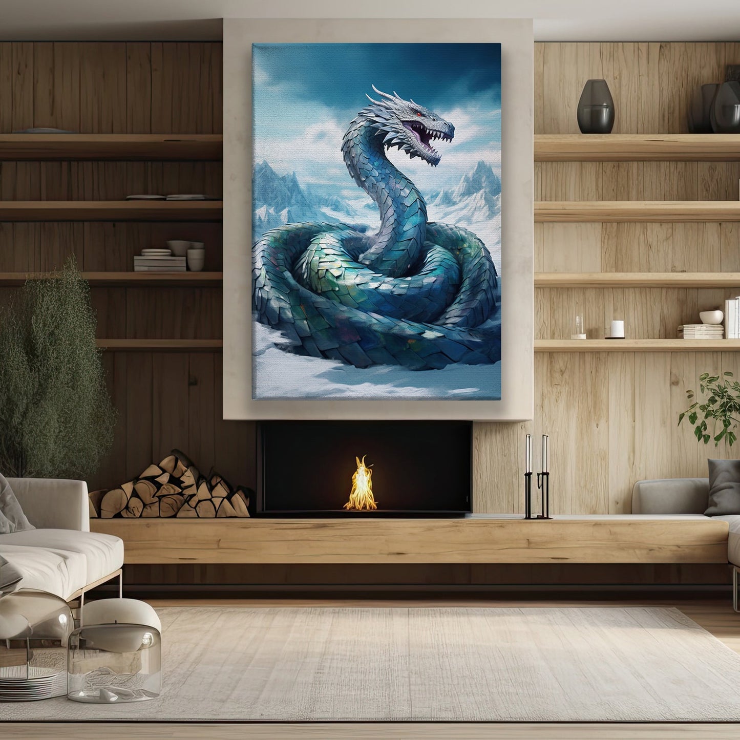 Icebound Serpent Guardian Of The Glacial Abyss Christmas Canvas Painting, Xmas Wall Art Decor - Christmas Poster Gift