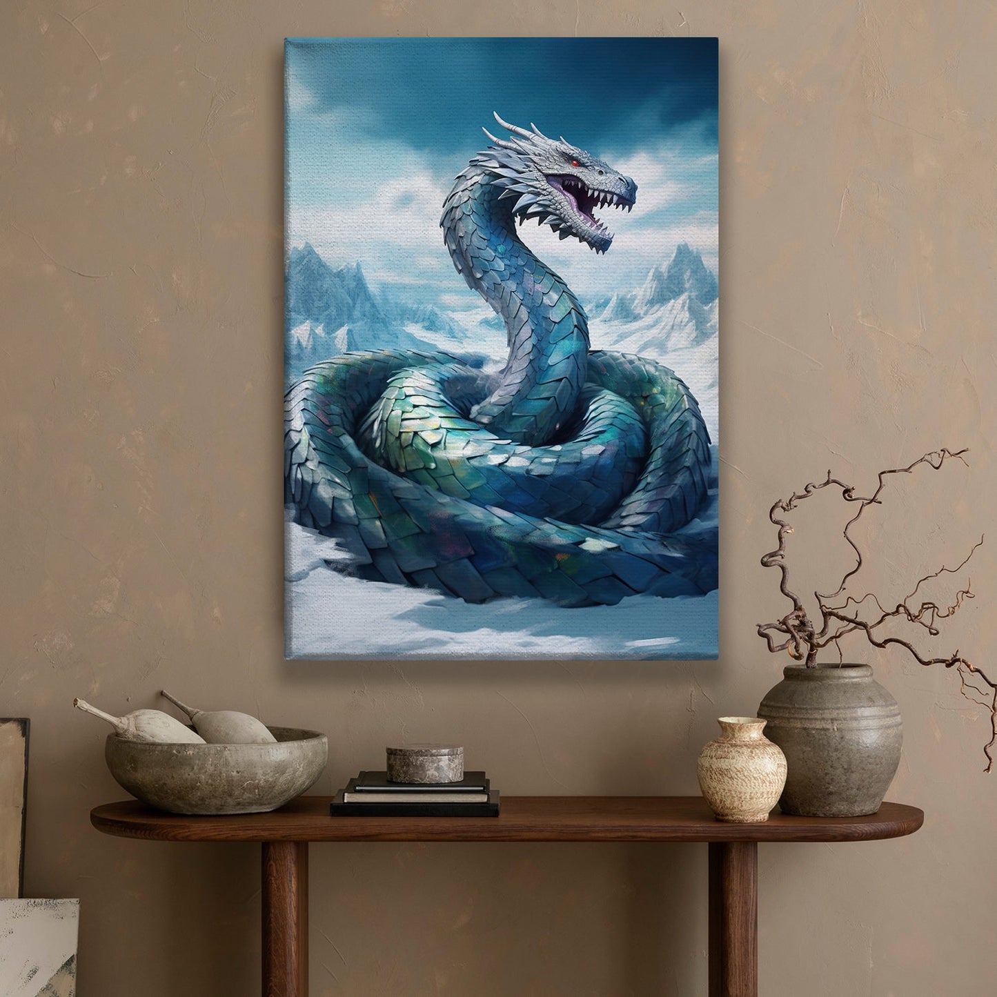Icebound Serpent Guardian Of The Glacial Abyss Christmas Canvas Painting, Xmas Wall Art Decor - Christmas Poster Gift