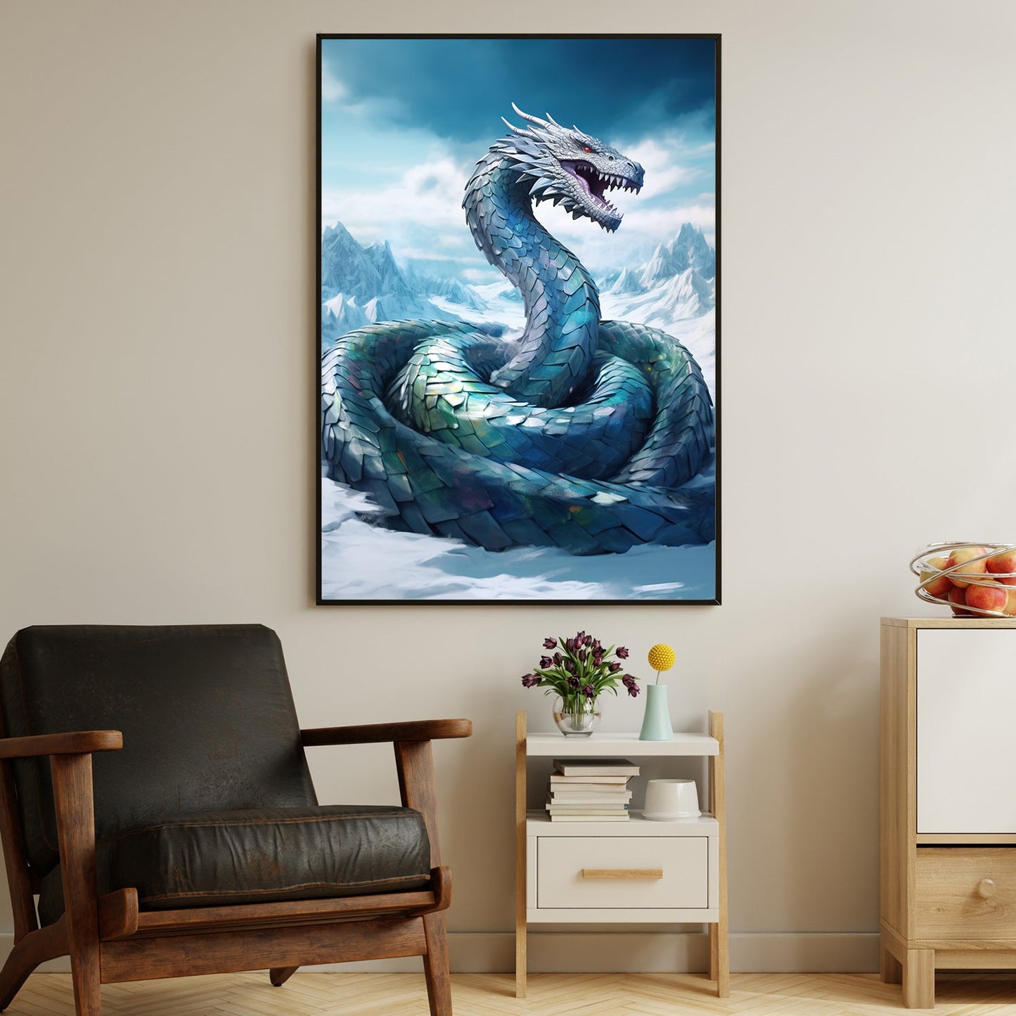 Icebound Serpent Guardian Of The Glacial Abyss Christmas Canvas Painting, Xmas Wall Art Decor - Christmas Poster Gift