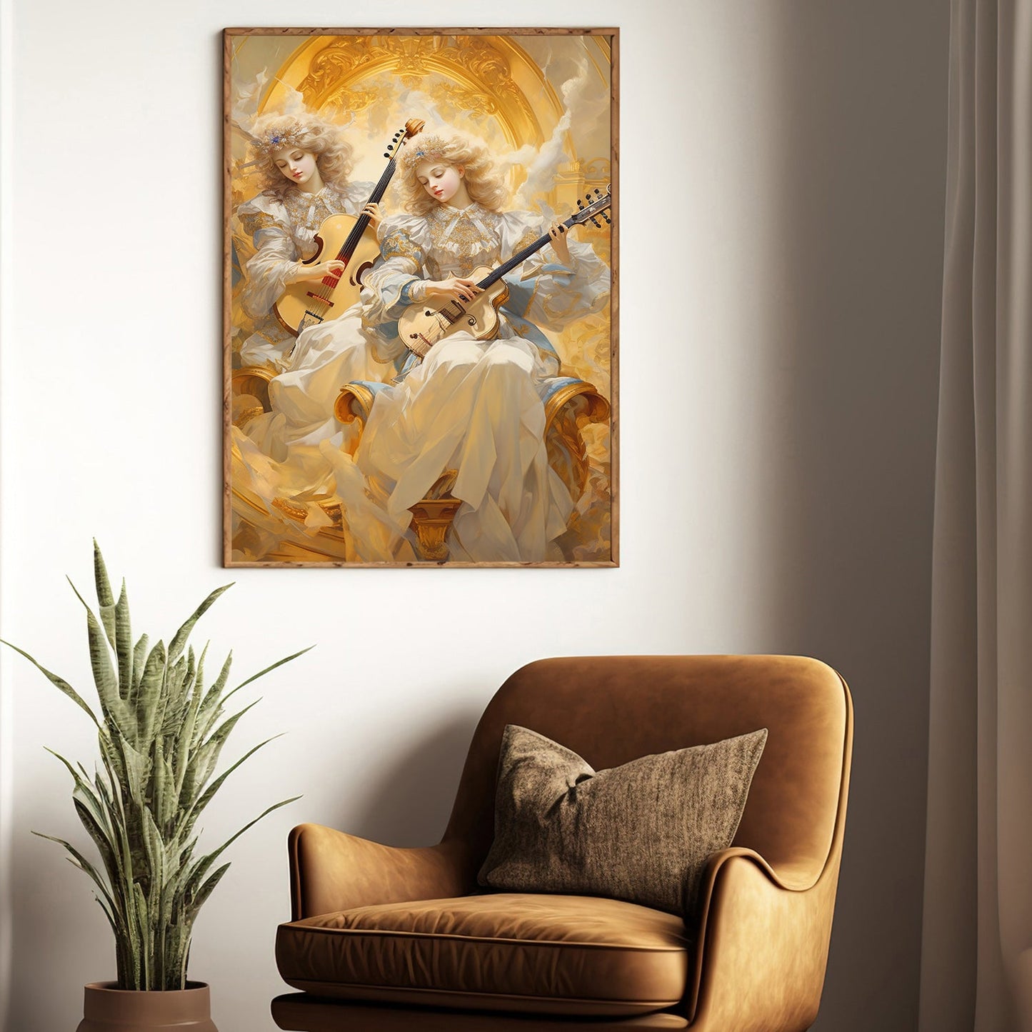 Divine Serenade Angels Of Golden Harmony Christmas Canvas Painting, Xmas Wall Art Decor - Christmas Poster Gift