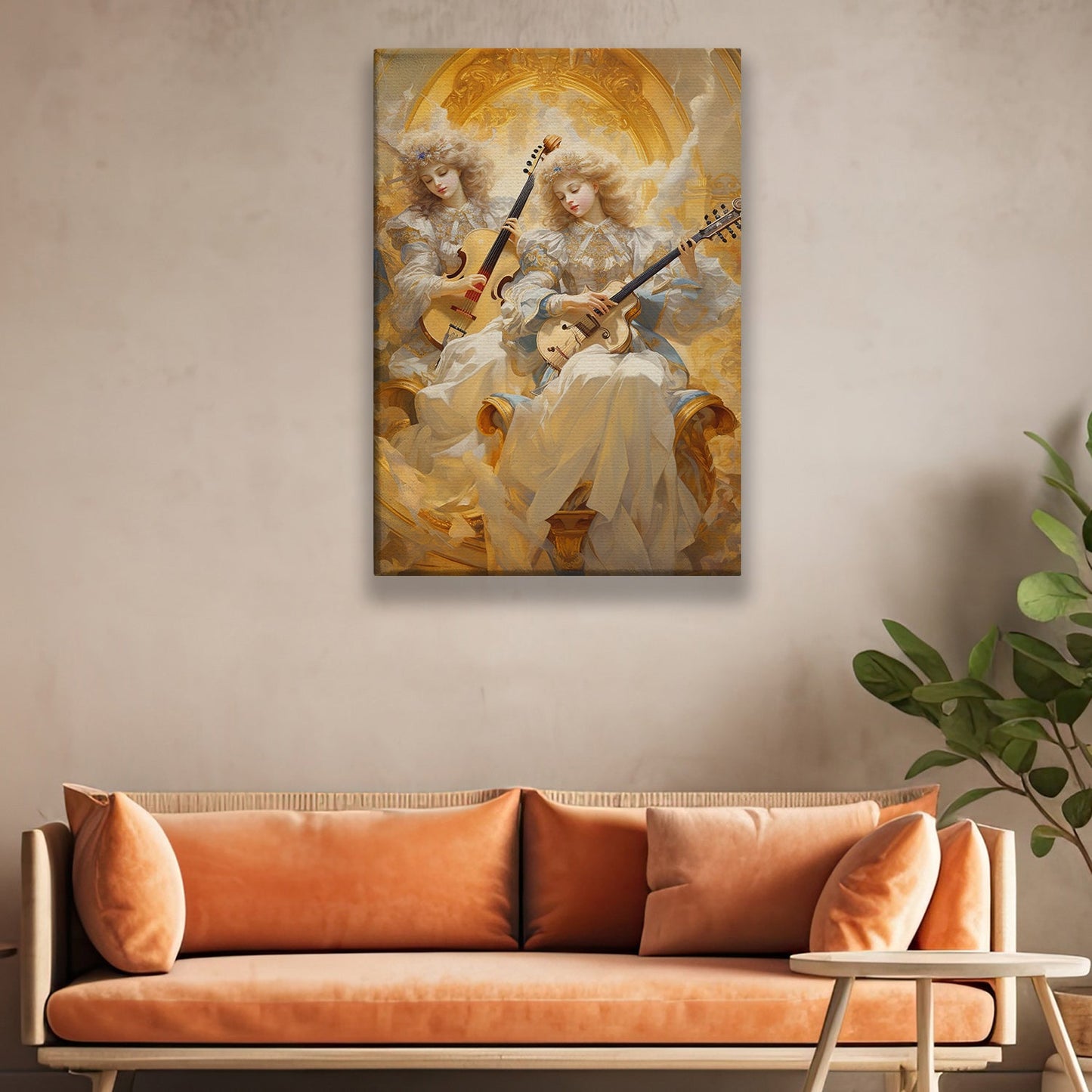 Divine Serenade Angels Of Golden Harmony Christmas Canvas Painting, Xmas Wall Art Decor - Christmas Poster Gift