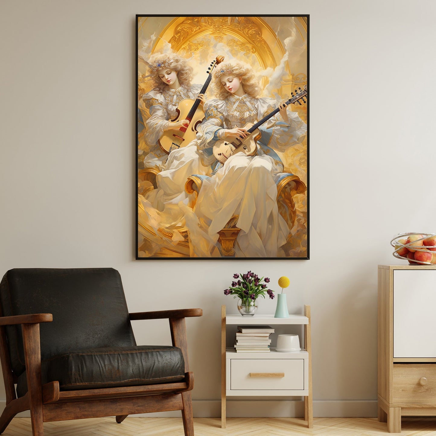 Divine Serenade Angels Of Golden Harmony Christmas Canvas Painting, Xmas Wall Art Decor - Christmas Poster Gift