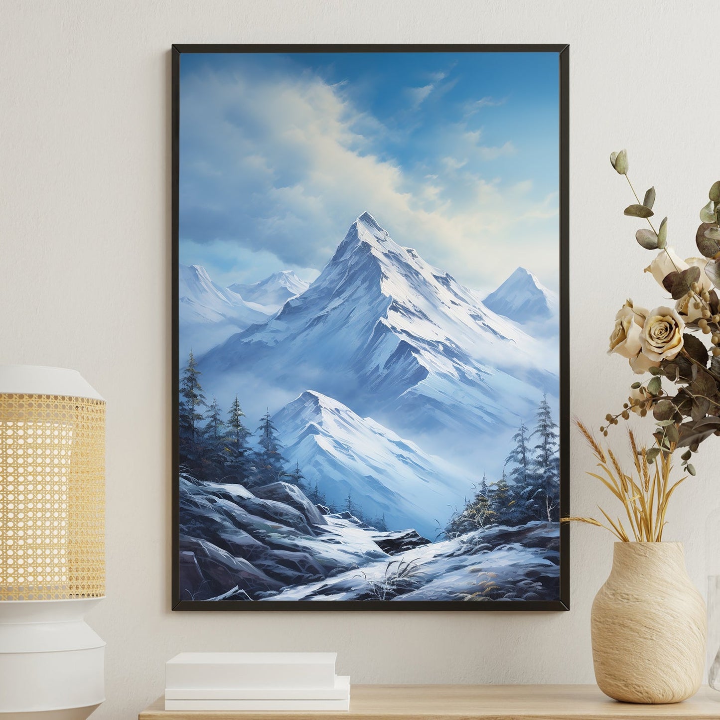 Solitary Summit Whisper of Winter Winds Christmas Canvas Painting, Xmas Wall Art Decor - Christmas Poster Gift