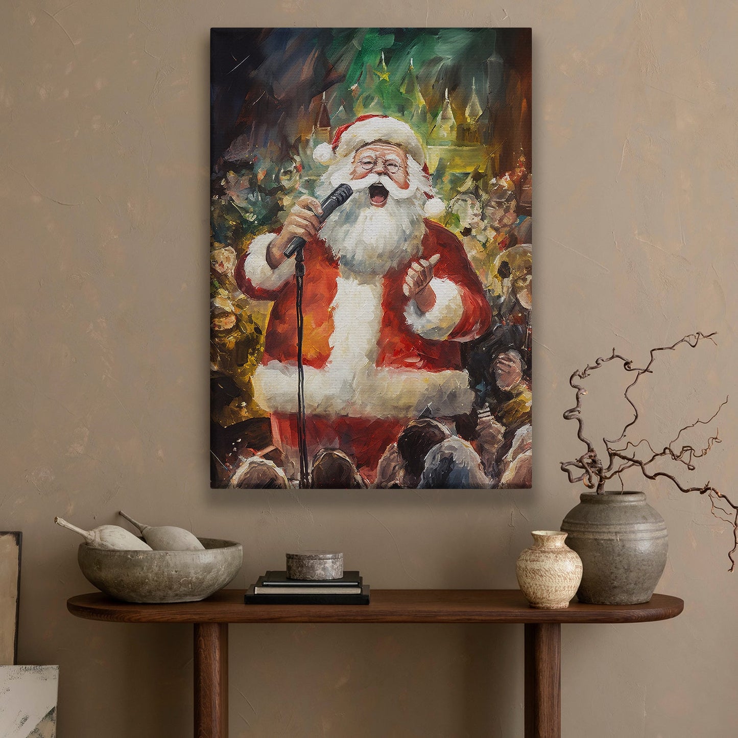 Santa's Christmas Concert A Jolly Serenade For All To Hear Christmas Canvas Painting, Xmas Wall Art Decor - Christmas Poster Gift