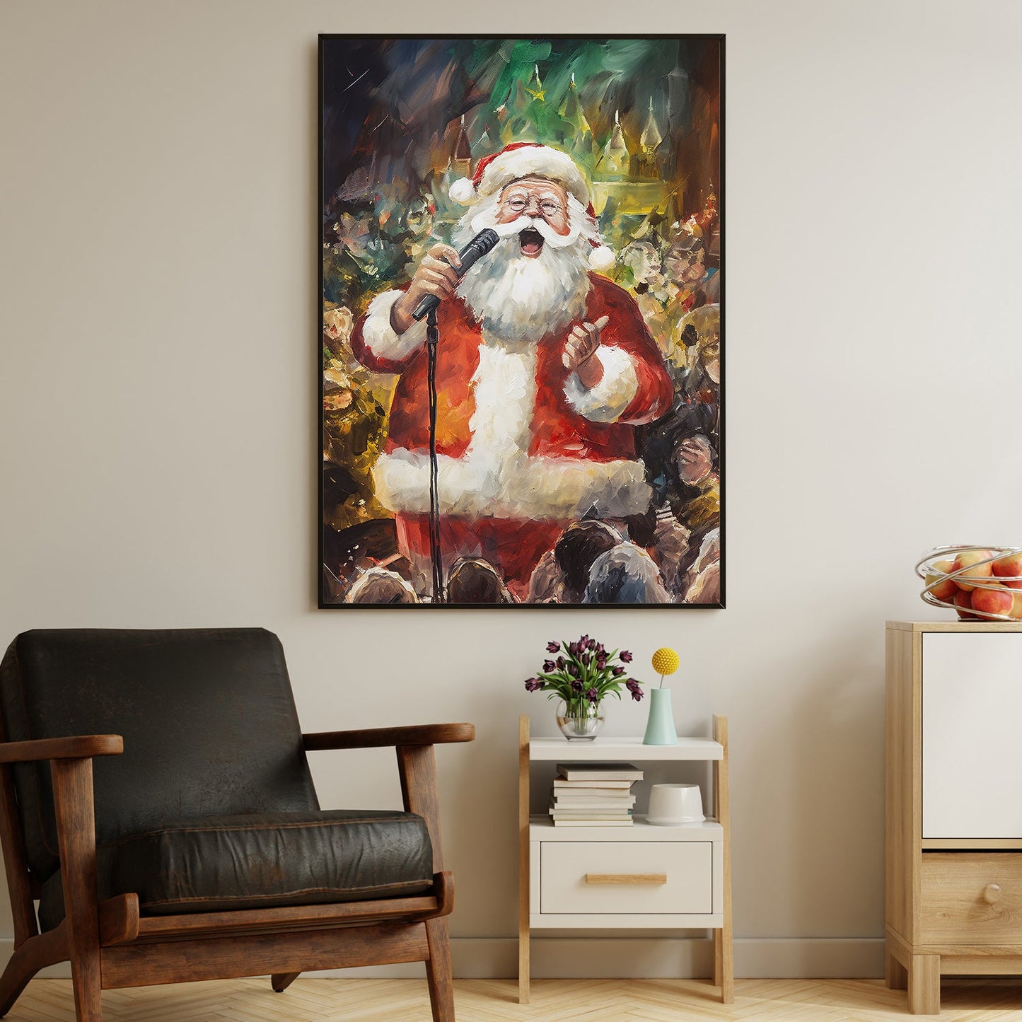 Santa's Christmas Concert A Jolly Serenade For All To Hear Christmas Canvas Painting, Xmas Wall Art Decor - Christmas Poster Gift