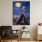 Moonlit Magic Santa's Tranquil Rooftop Respite Christmas Canvas Painting, Xmas Wall Art Decor - Christmas Poster Gift