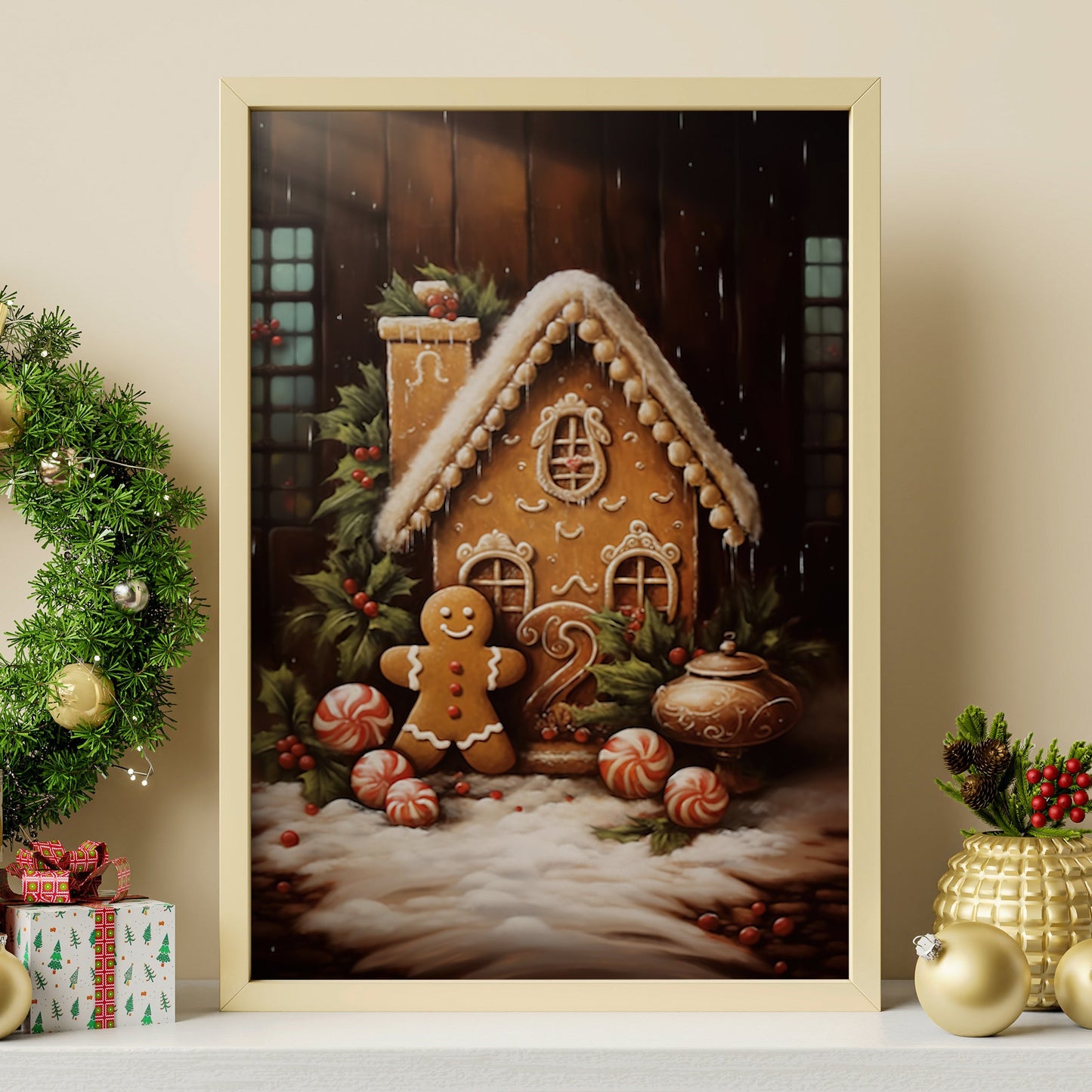 Small Corner Of Children's Toys Gingerbread Man, Christmas Canvas Painting, Xmas Wall Art Decor - Christmas Poster Gift