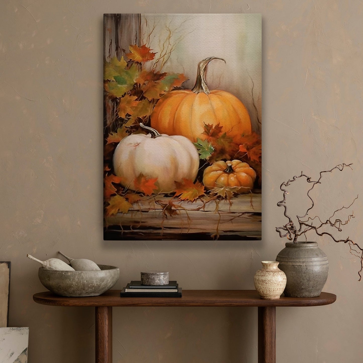 Pumpkins On The Table, Thanksgiving Canvas Painting, Wall Art Decor - Thanksgiving Poster Gift