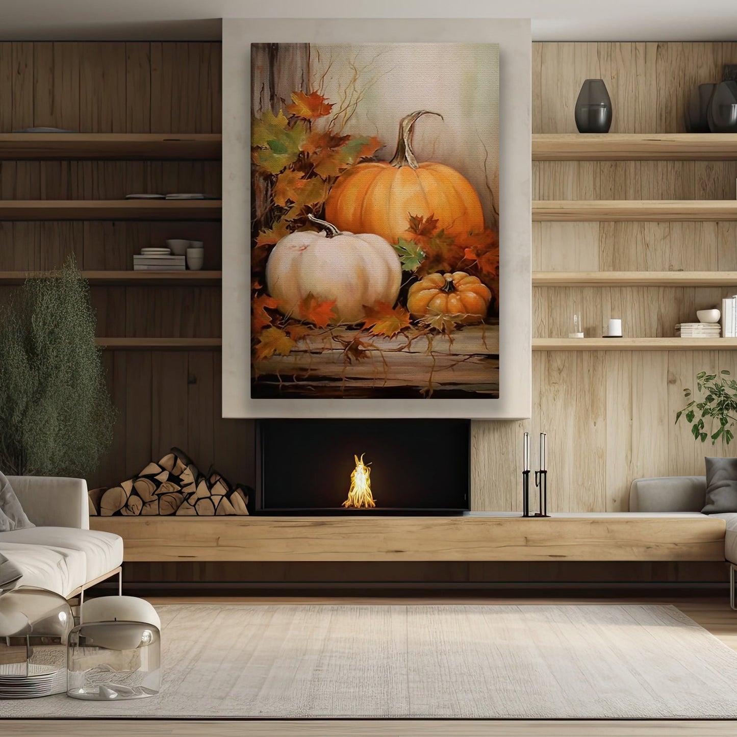 Pumpkins On The Table, Thanksgiving Canvas Painting, Wall Art Decor - Thanksgiving Poster Gift