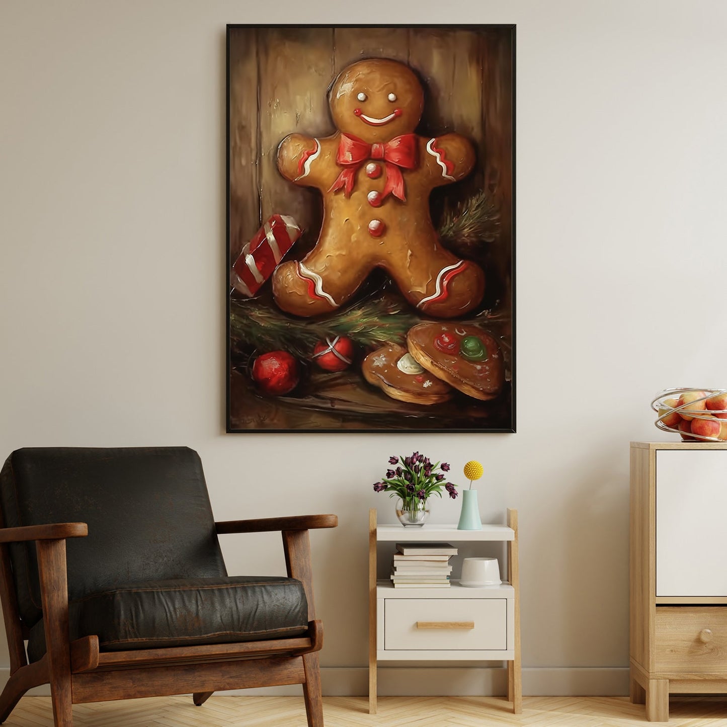Funny Gingerbread Man On The Wall, Christmas Canvas Painting, Xmas Wall Art Decor - Christmas Poster Gift