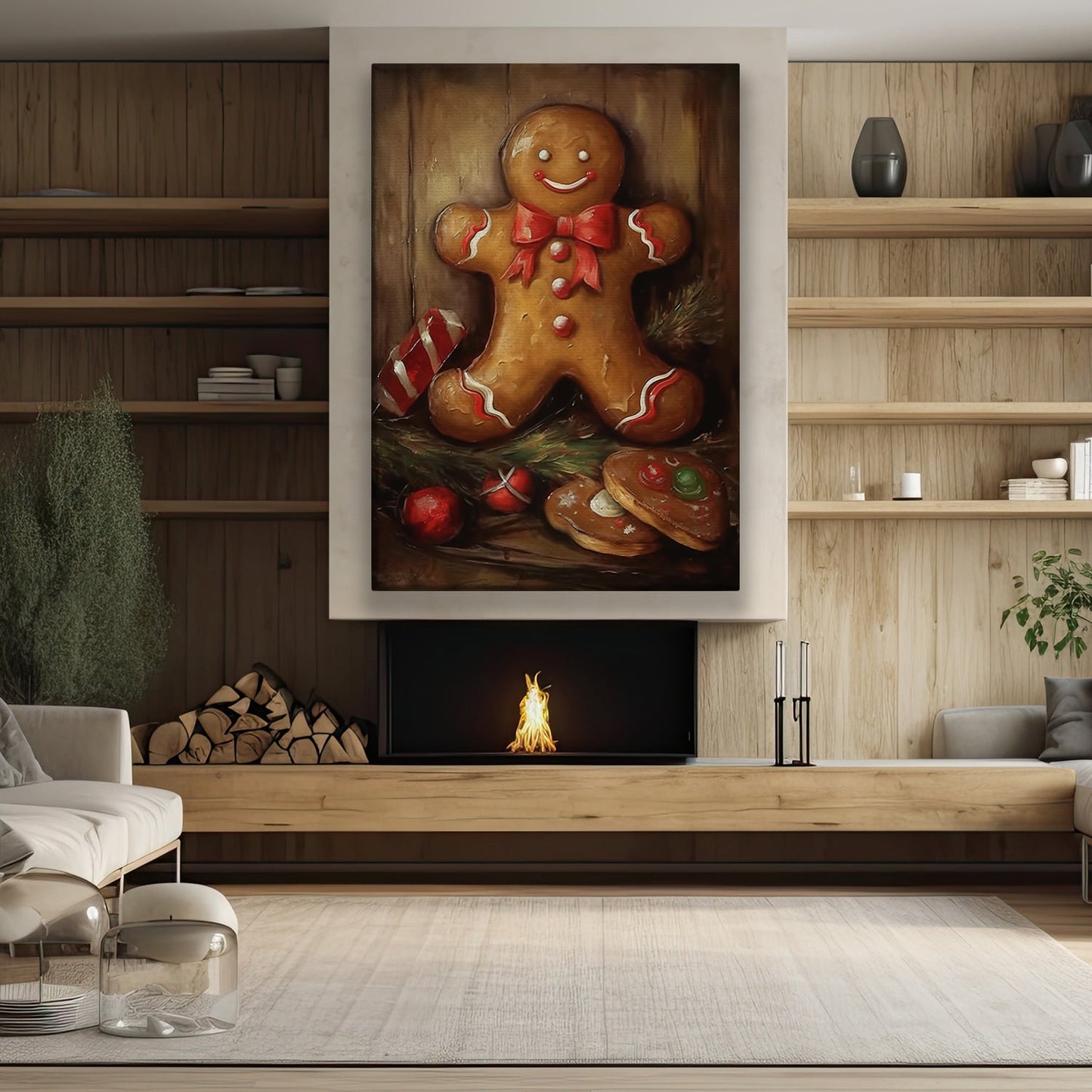 Funny Gingerbread Man On The Wall, Christmas Canvas Painting, Xmas Wall Art Decor - Christmas Poster Gift