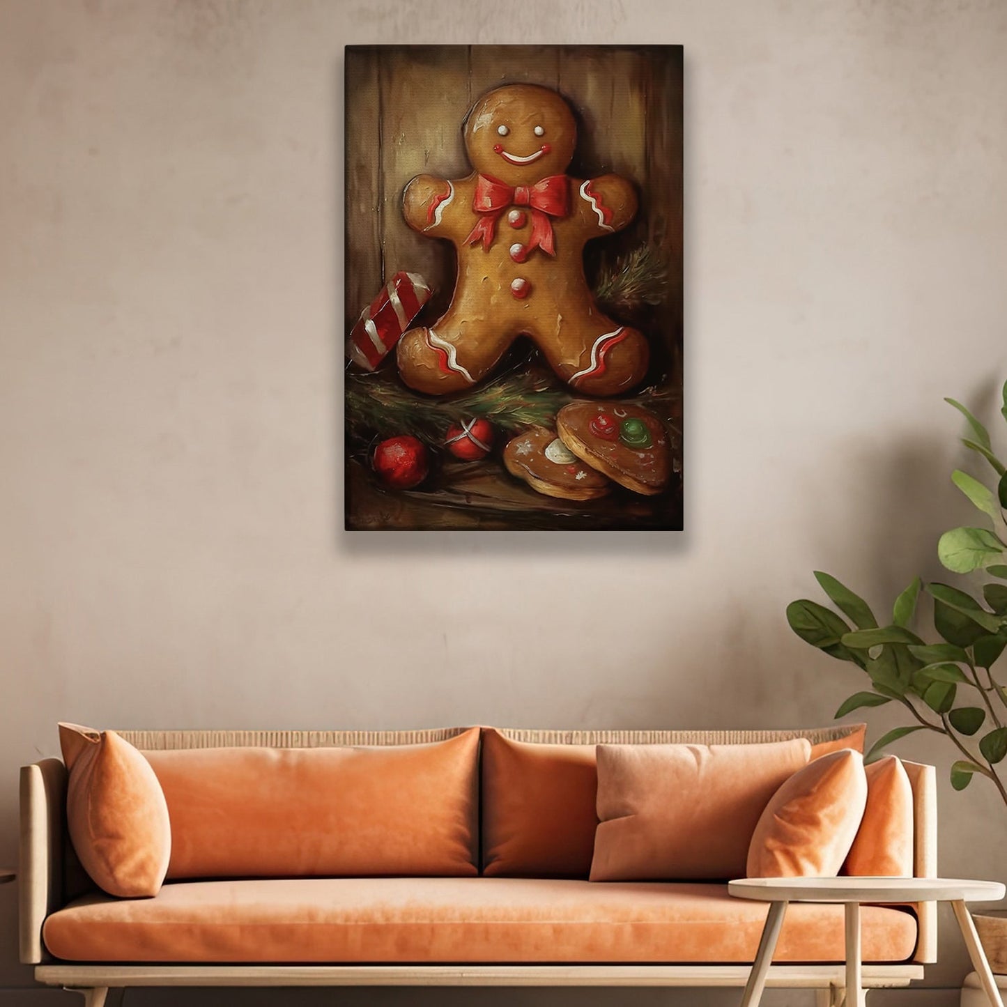 Funny Gingerbread Man On The Wall, Christmas Canvas Painting, Xmas Wall Art Decor - Christmas Poster Gift