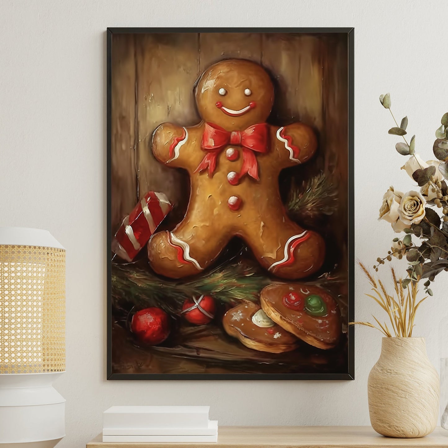 Funny Gingerbread Man On The Wall, Christmas Canvas Painting, Xmas Wall Art Decor - Christmas Poster Gift