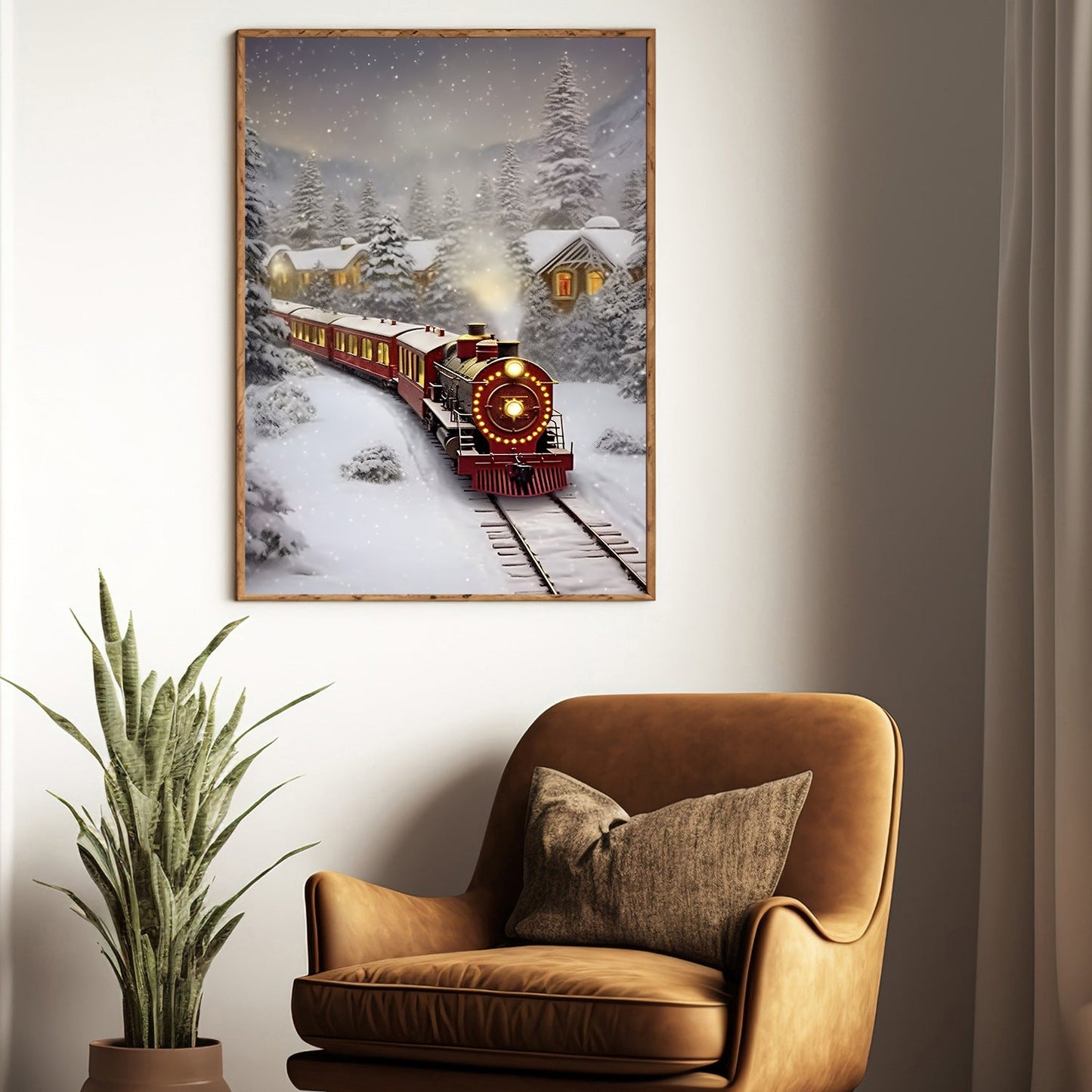 A Snowy Night's Journey, Christmas Canvas Painting, Xmas Wall Art Decor - Christmas Poster Gift Train Lovers