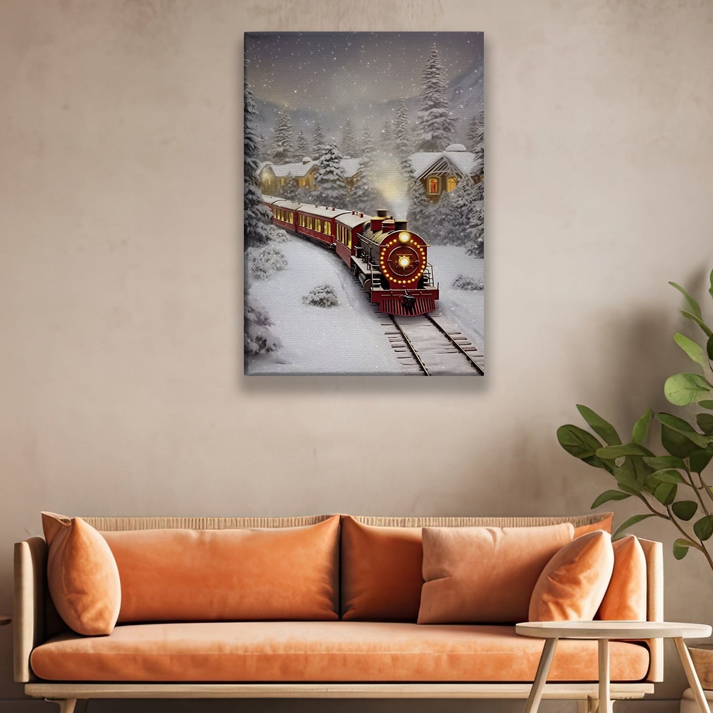 A Snowy Night's Journey, Christmas Canvas Painting, Xmas Wall Art Decor - Christmas Poster Gift Train Lovers