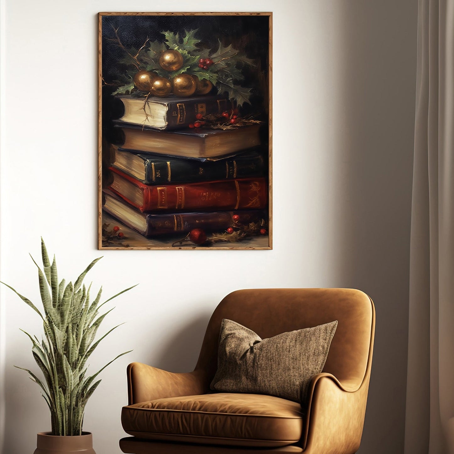 The Books Are Decorated With Christmas Trees, Christmas Canvas Painting, Xmas Wall Art Decor - Christmas Poster Gift For Books Lovers