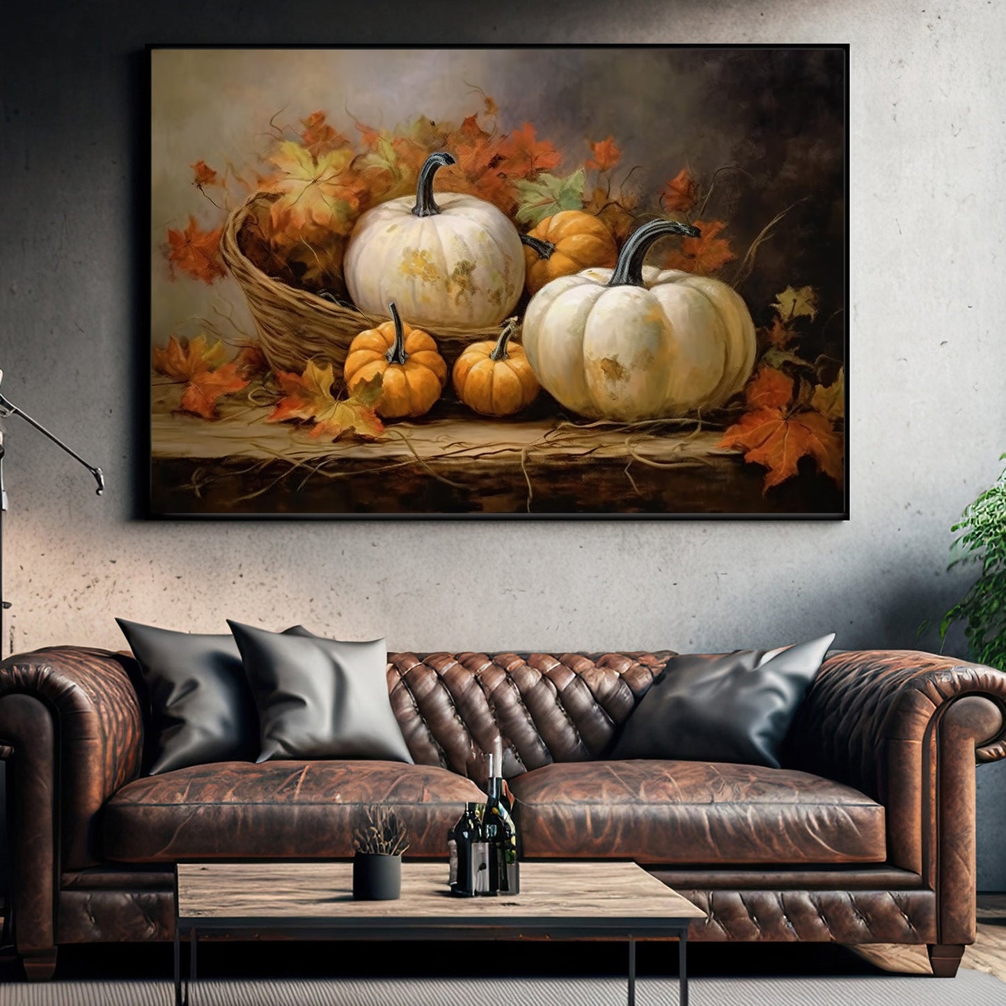 Display Basket Full Of Pumpkins, Thanksgiving Canvas Painting, Wall Art Decor - Thanksgiving Poster Gift