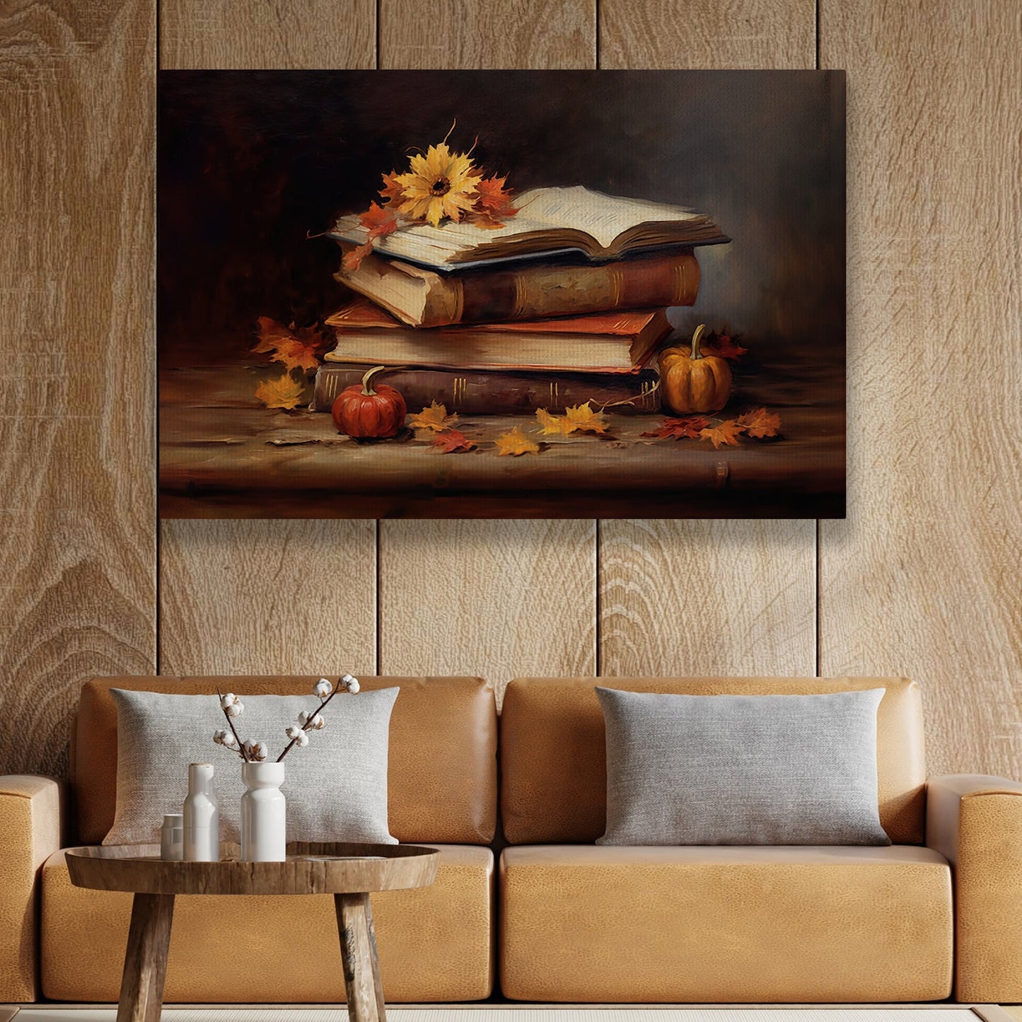 The Books Are Stacked On Top Of Each Other, Thanksgiving Canvas Painting, Wall Art Decor - Thanksgiving Poster Gift For Books Lovers