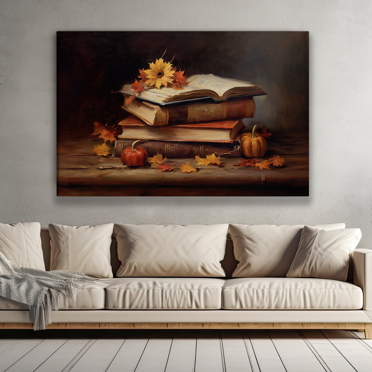 The Books Are Stacked On Top Of Each Other, Thanksgiving Canvas Painting, Wall Art Decor - Thanksgiving Poster Gift For Books Lovers