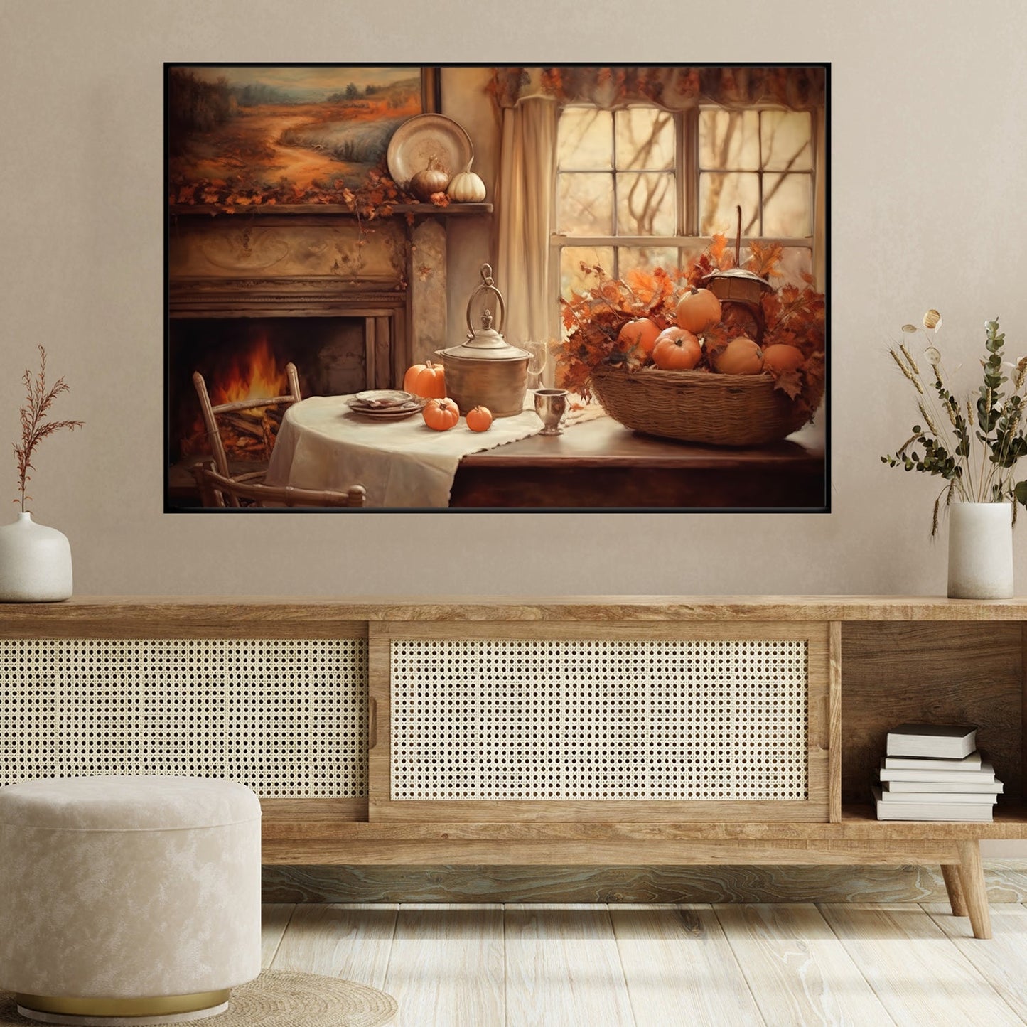 The Dining Table Is Full Of Autumn Atmosphere, Thanksgiving Canvas Painting, Wall Art Decor - Thanksgiving Poster Gift