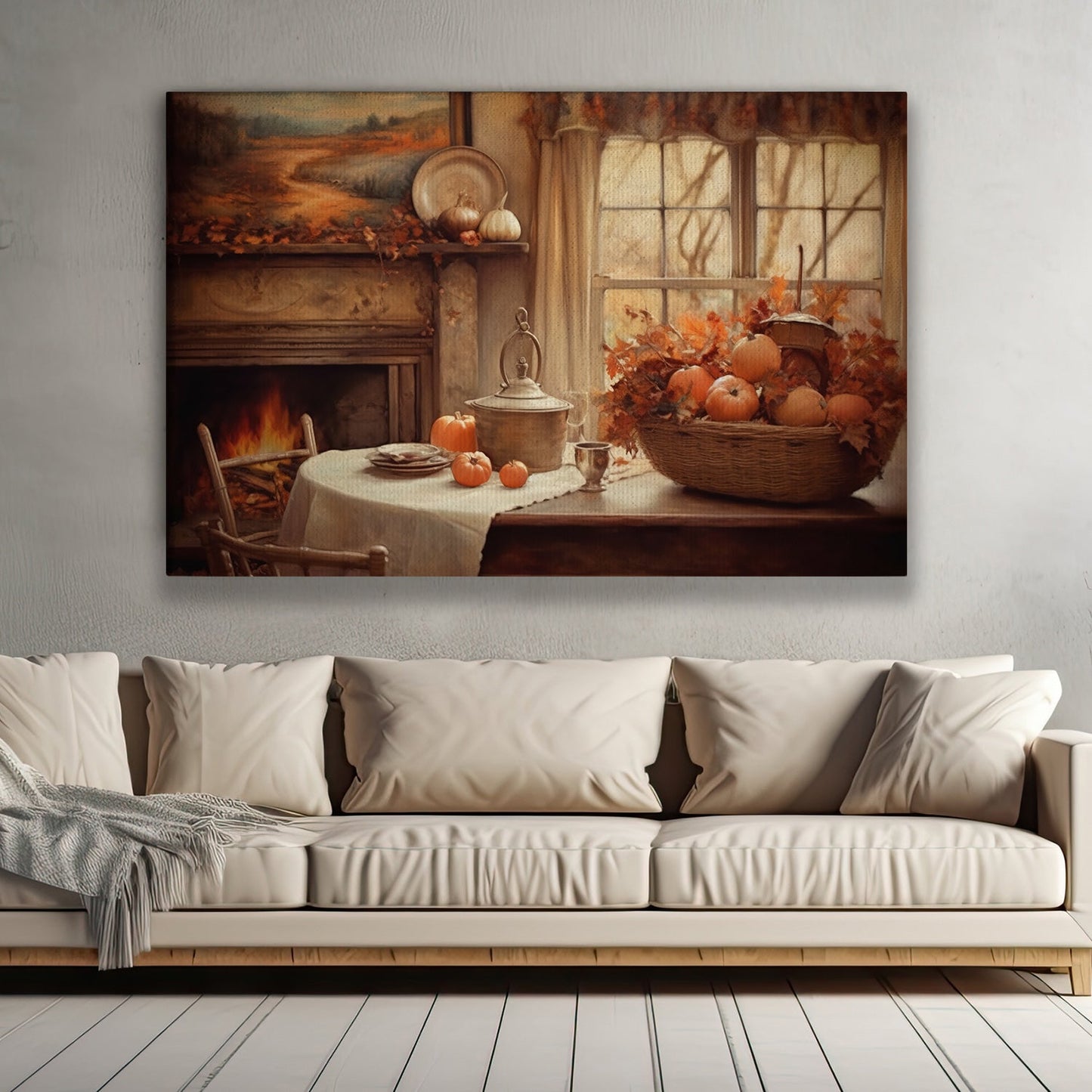 The Dining Table Is Full Of Autumn Atmosphere, Thanksgiving Canvas Painting, Wall Art Decor - Thanksgiving Poster Gift