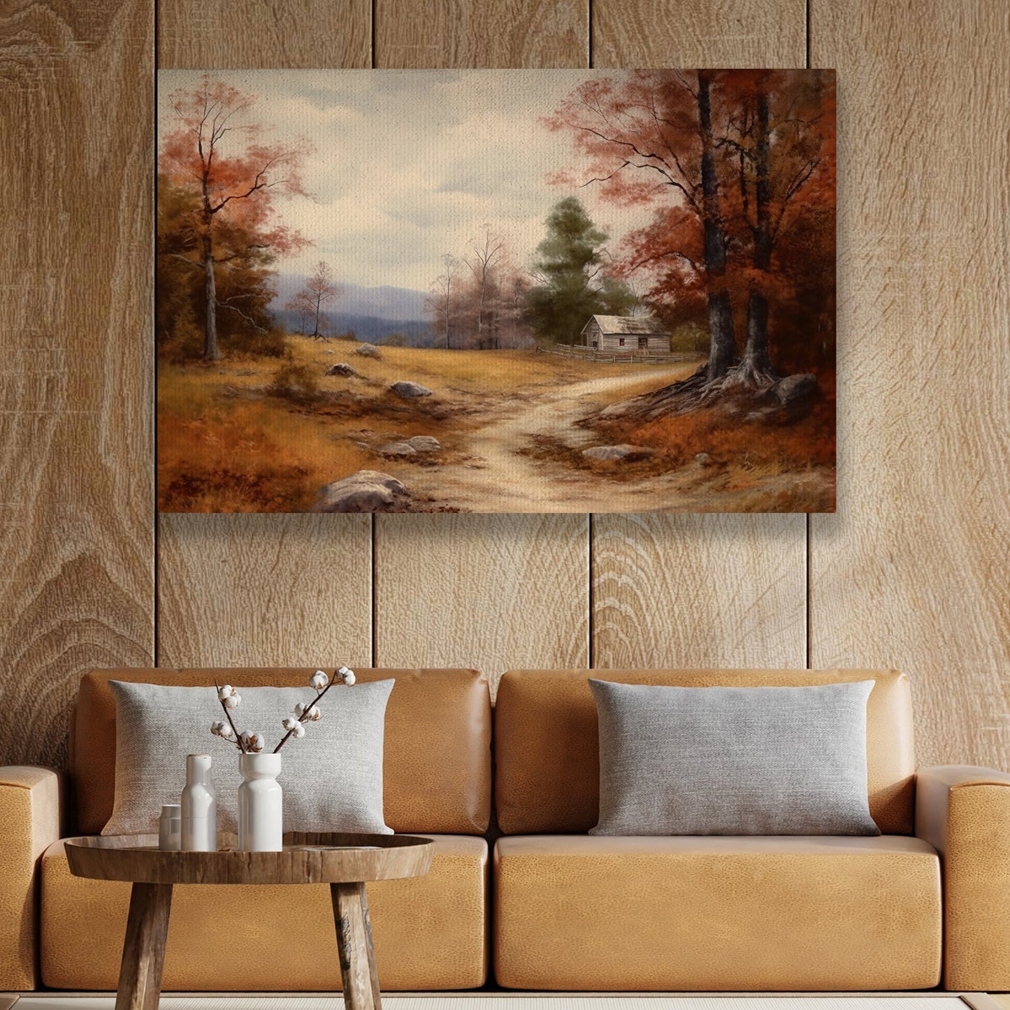 Peaceful Painting Of Autumn Countryside Scene, Thanksgiving Canvas Painting, Wall Art Decor - Thanksgiving Poster Gift