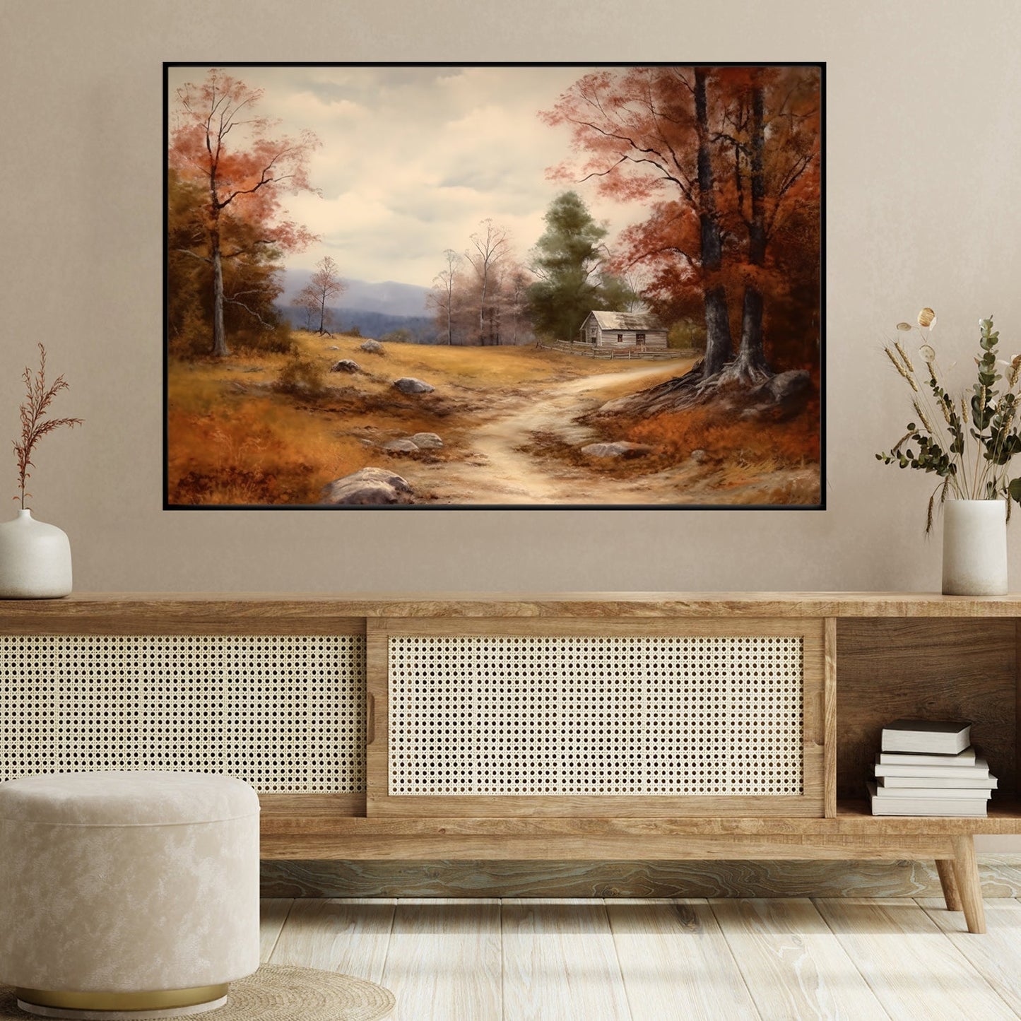 Peaceful Painting Of Autumn Countryside Scene, Thanksgiving Canvas Painting, Wall Art Decor - Thanksgiving Poster Gift